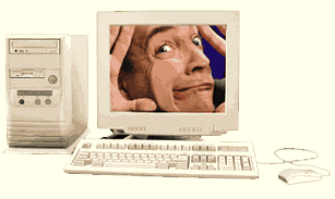Объемная анимация с процессором, клавиатурой и изображением человека в мониторе